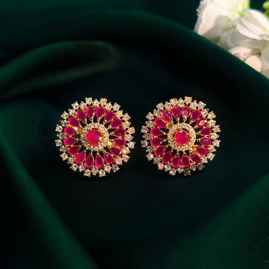 Noor-e-Gul Ruby Halo Stud Earrings