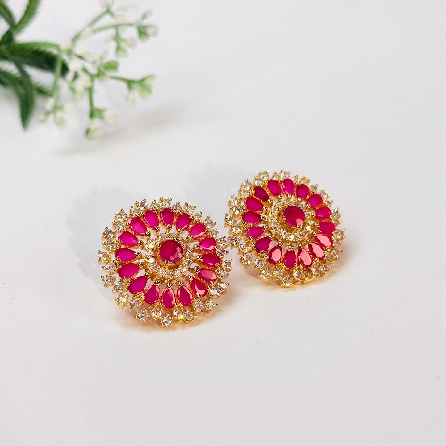 Noor-e-Gul Ruby Halo Stud Earrings
