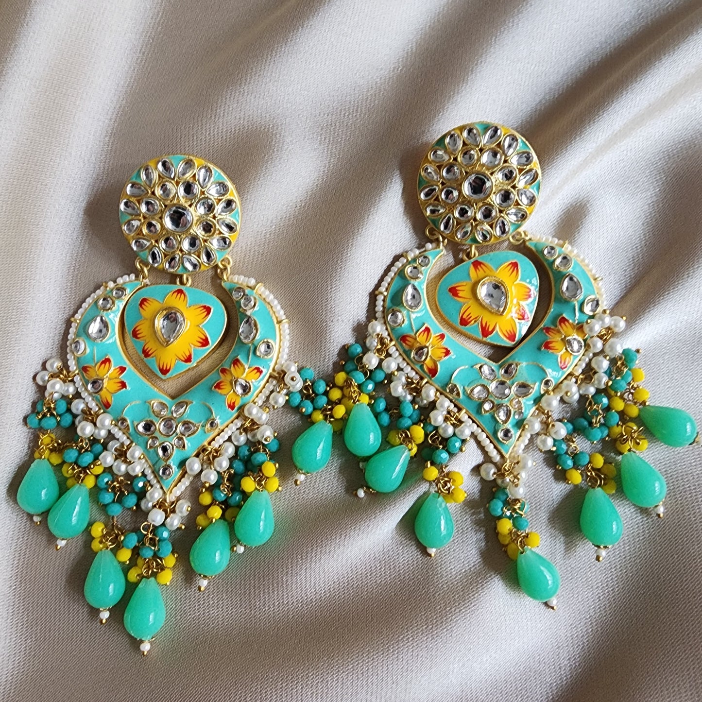 Turquoise Meenakari Chandbali
