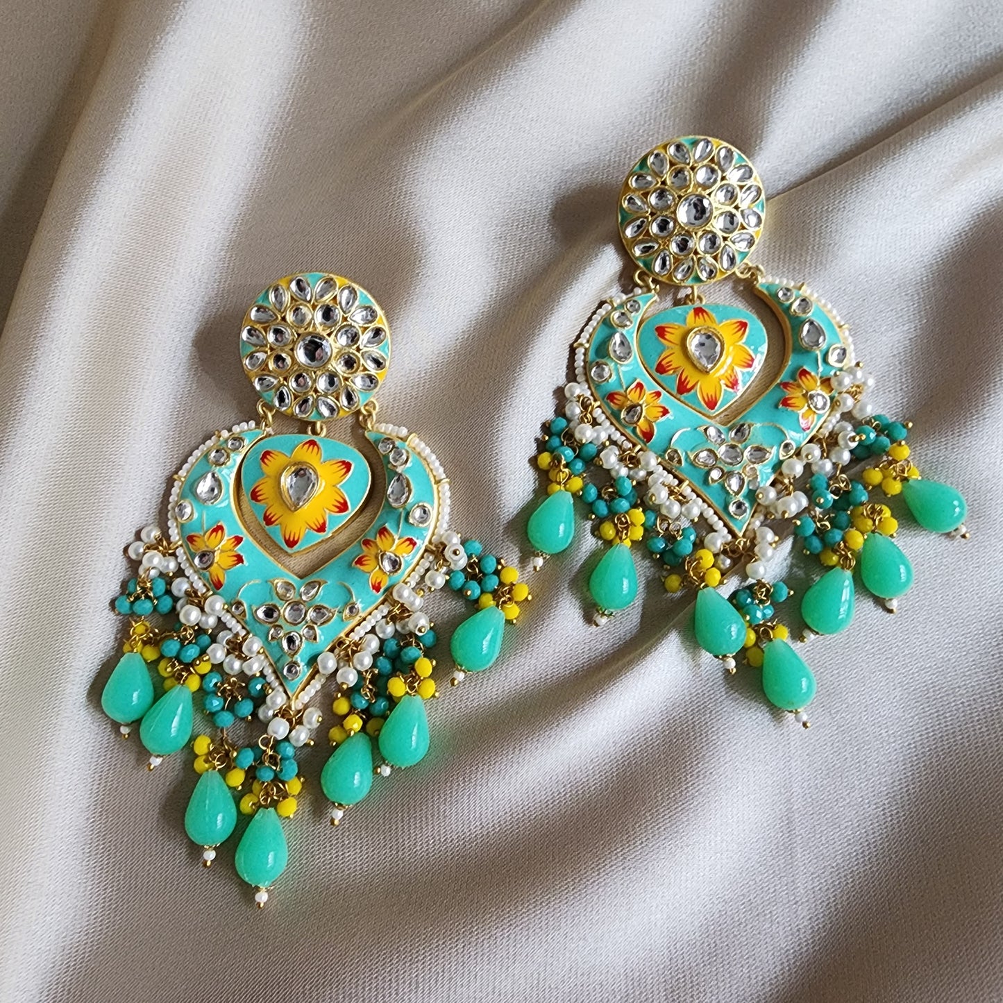 Turquoise Meenakari Chandbali