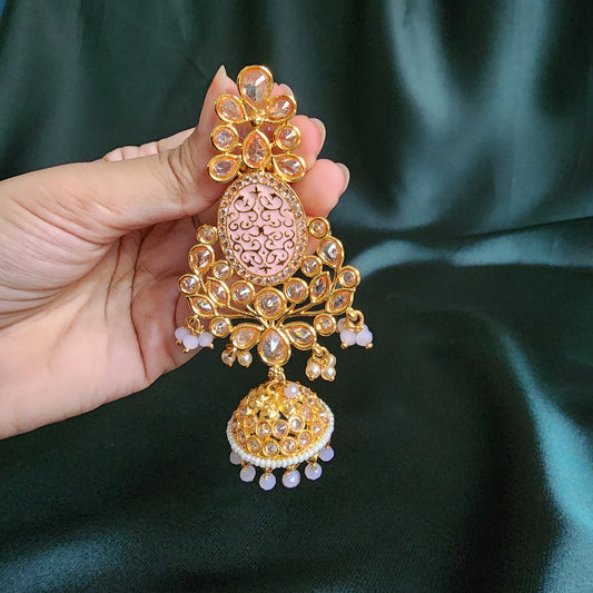 Pastel Pink Royal Kundan Earrings