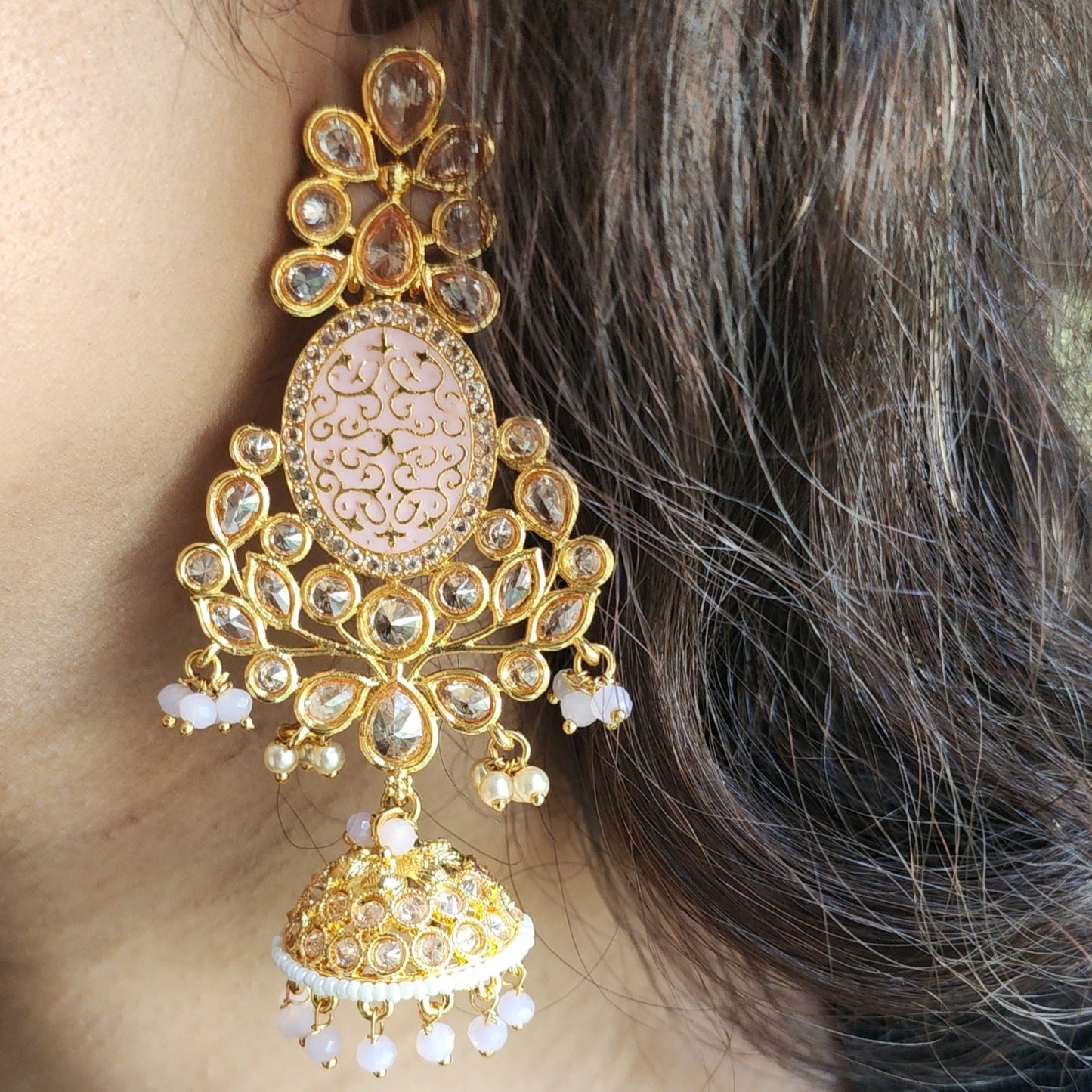Pastel Pink Royal Kundan Earrings