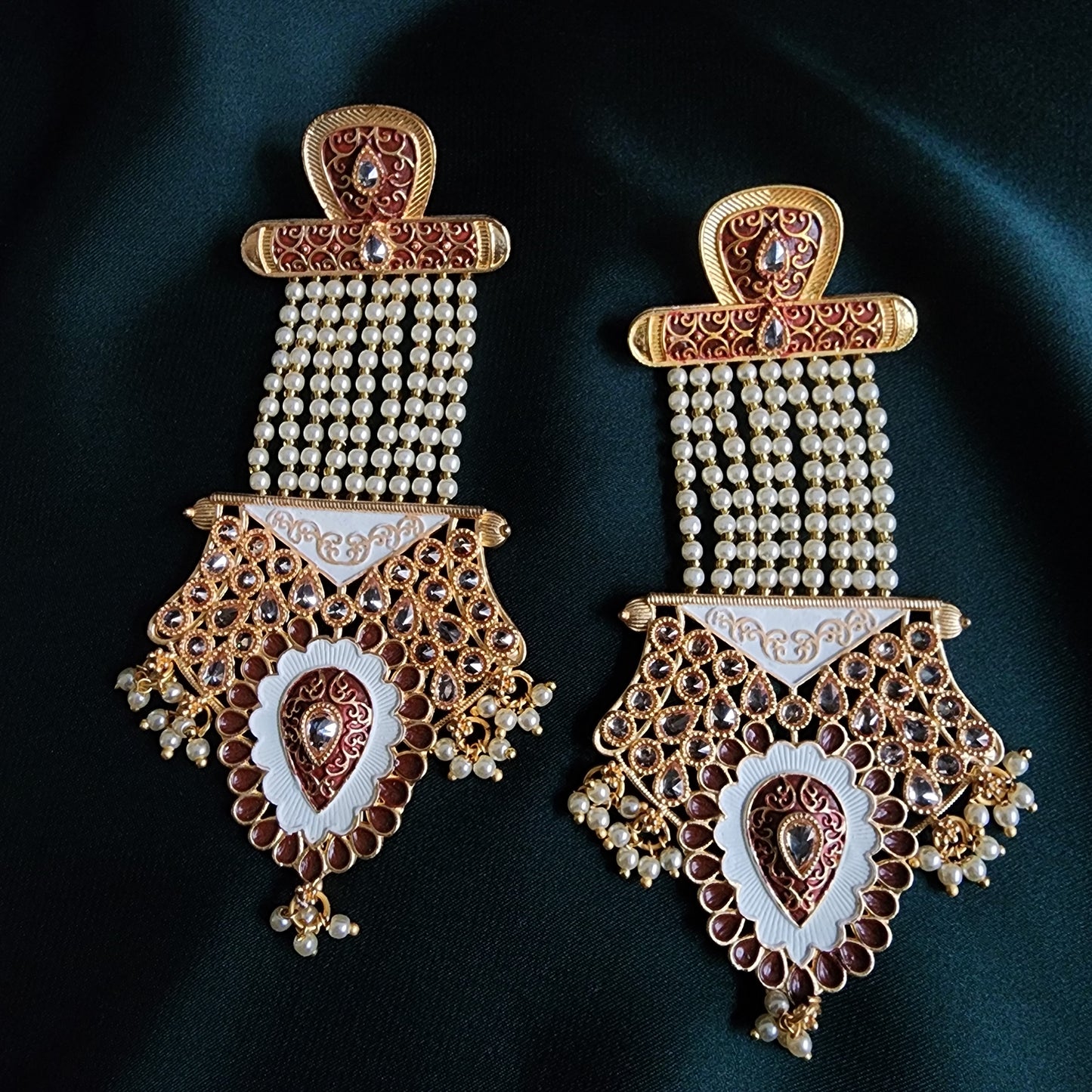 Mahogany Pearl Studded Kundan Earrings