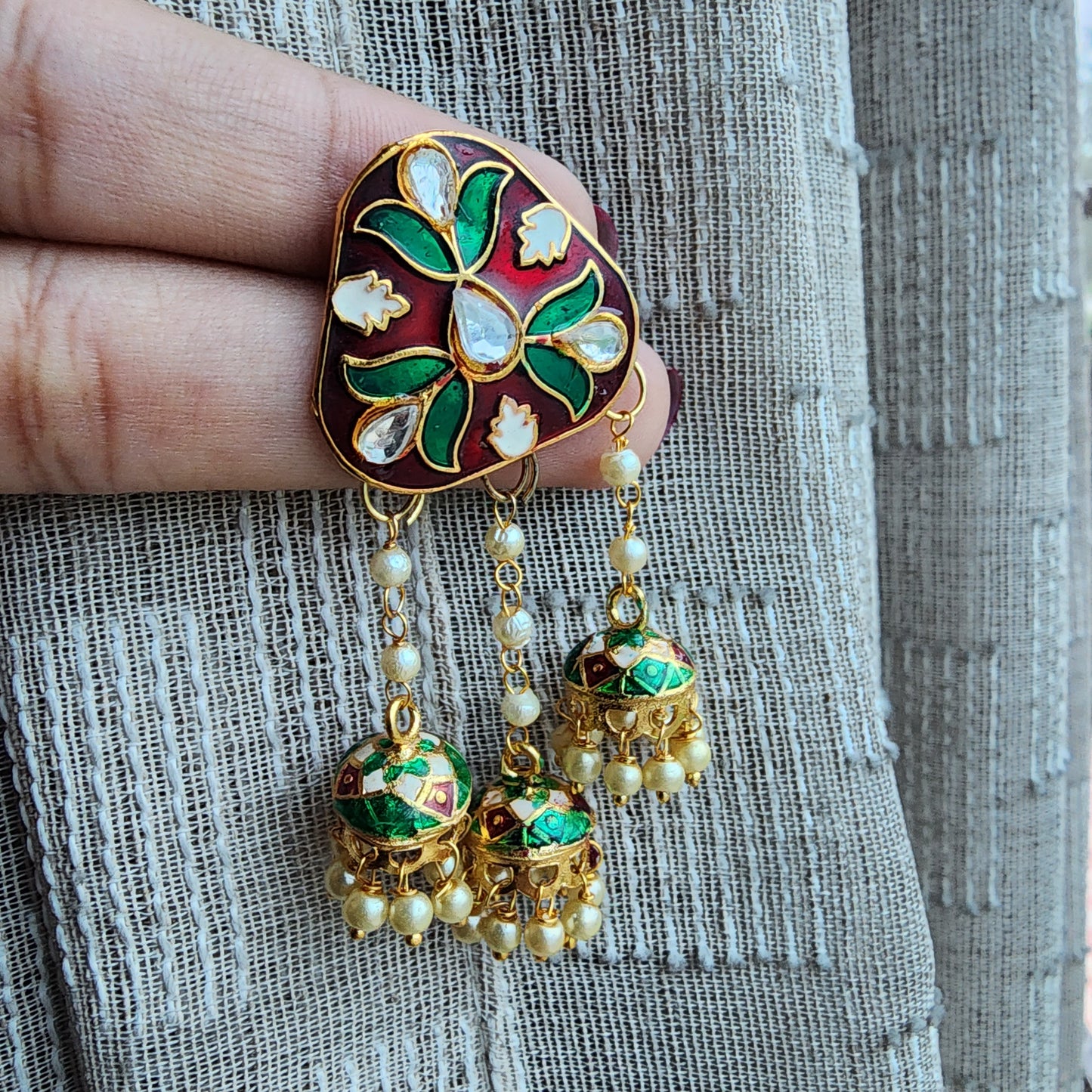 Emerald Maroon Chitrali Jhumke
