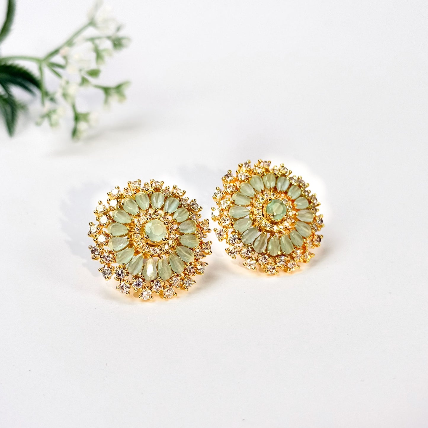 Zeenat Mint Aura Halo Stud Earrings