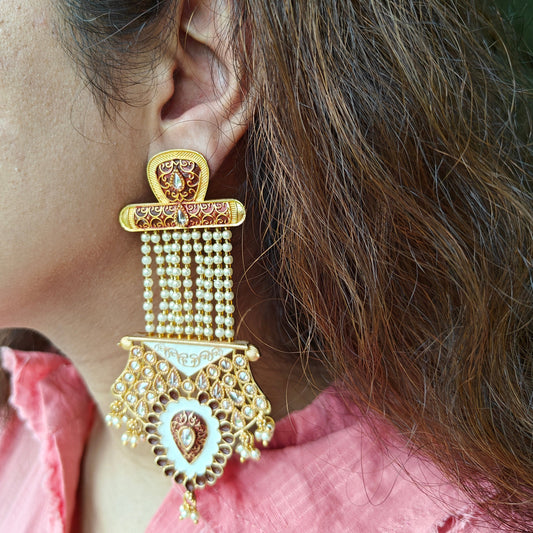 Mahogany Pearl Studded Kundan Earrings
