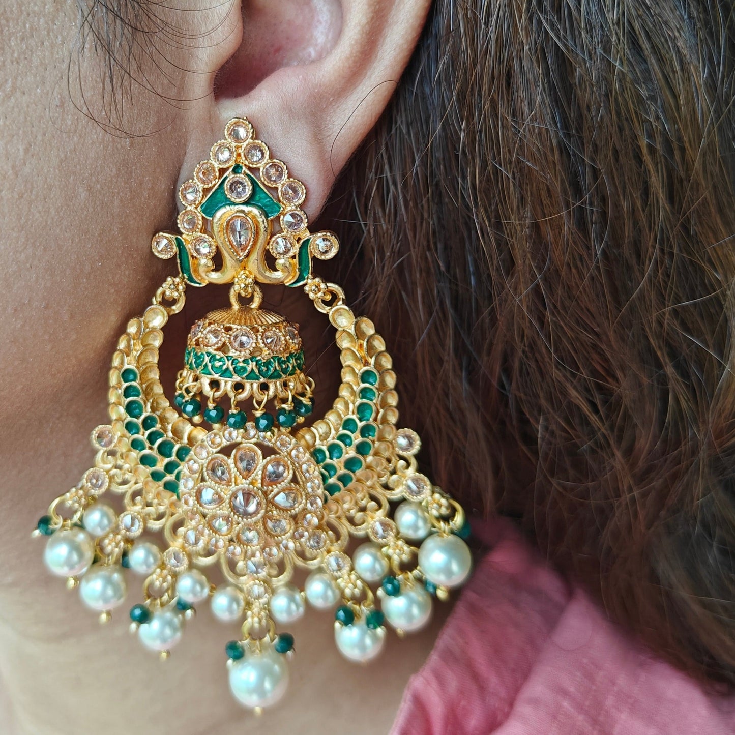 Emerald Gold Chandbali Jhumke