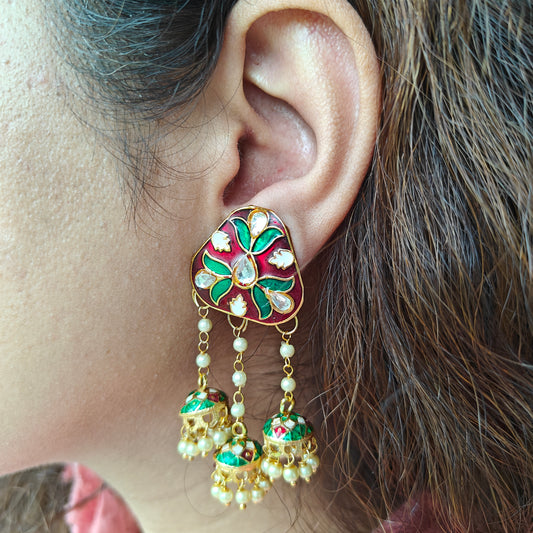 Emerald Maroon Chitrali Jhumke