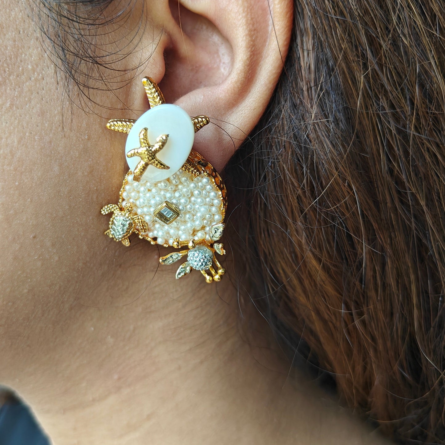 Ivory Seashore Designer Pearl Earrings