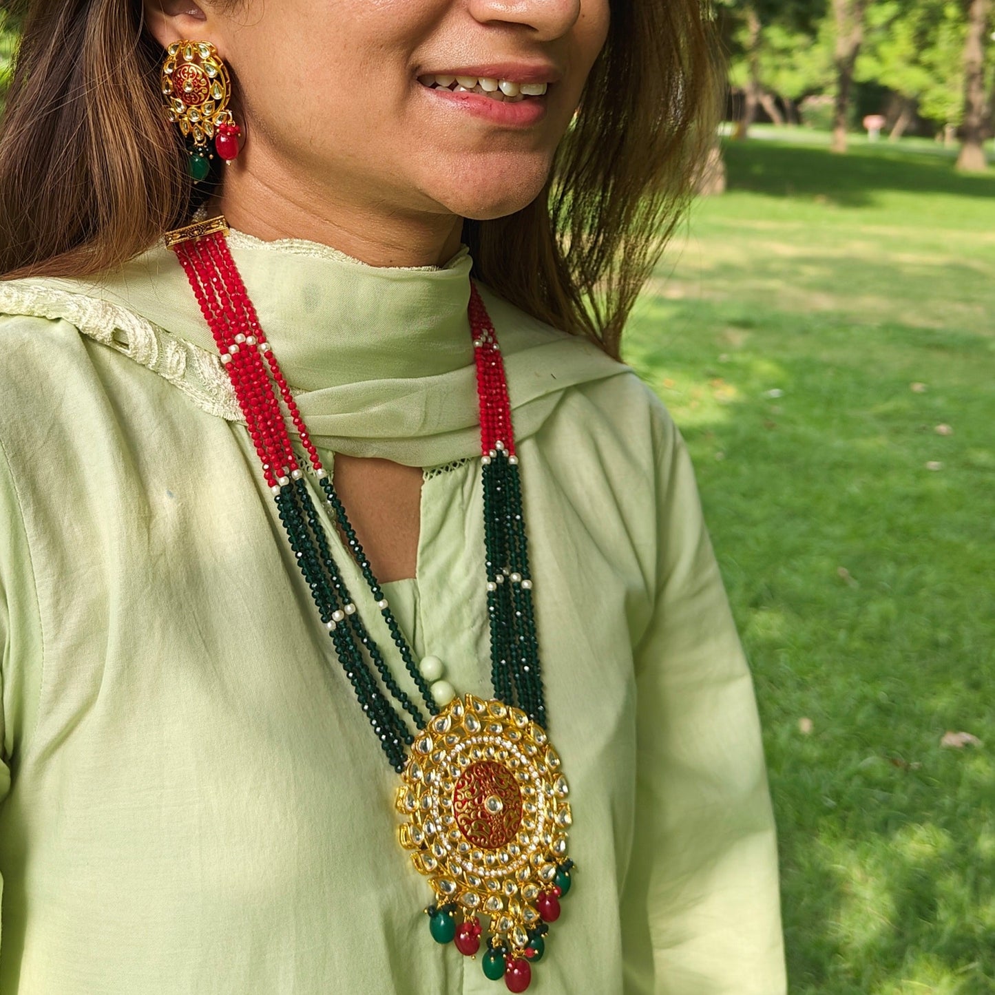 Emerald Ruby Indian Maala Set