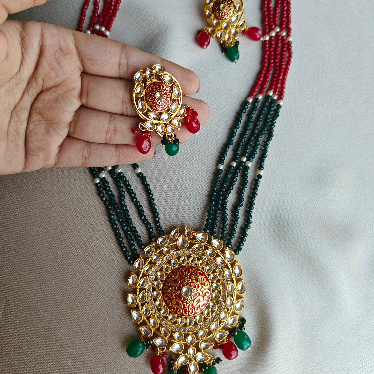 Emerald Ruby Indian Maala Set