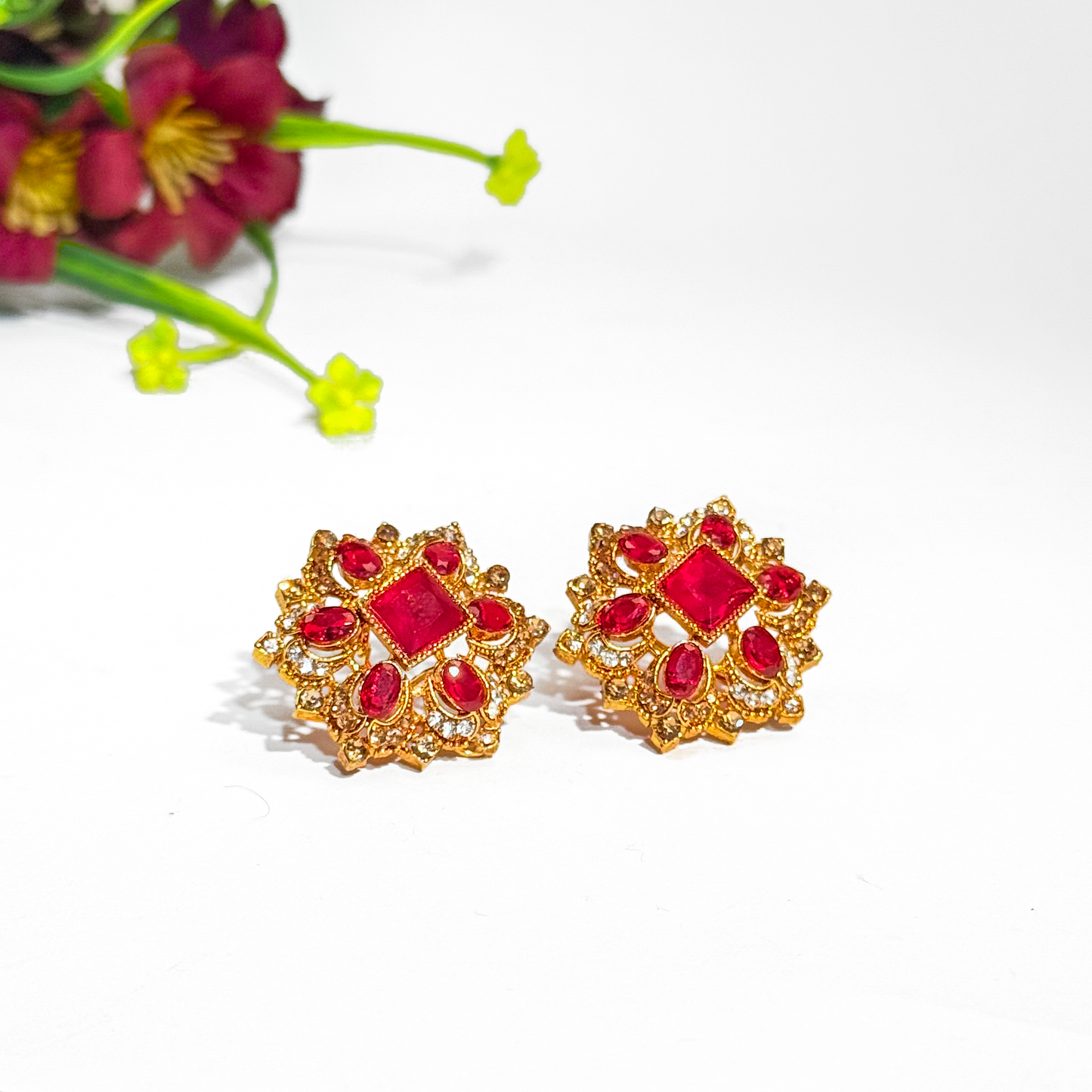 Crimson Zircon Studs