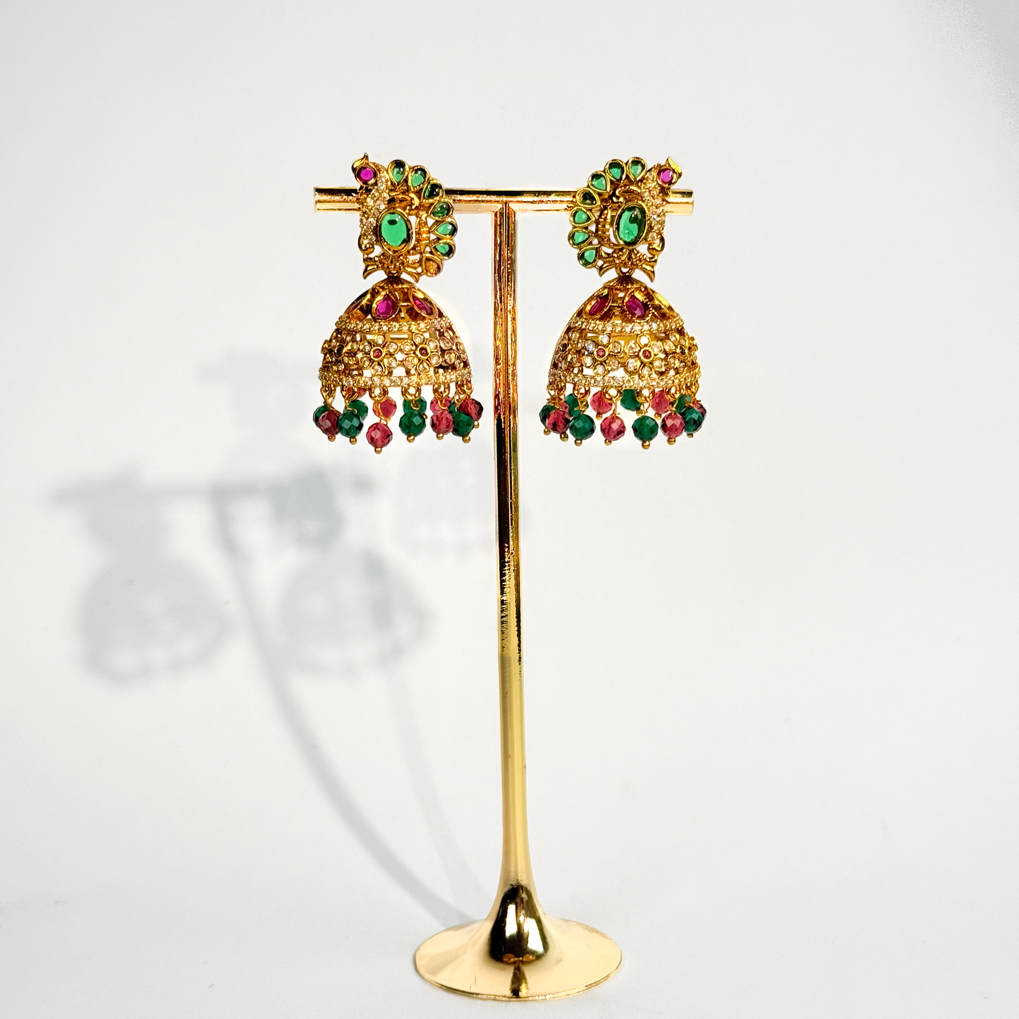 Emerald Ruby Peacock Jhumkas