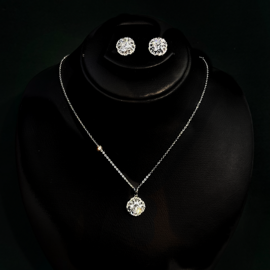 Glitter Round Halo Necklace Set