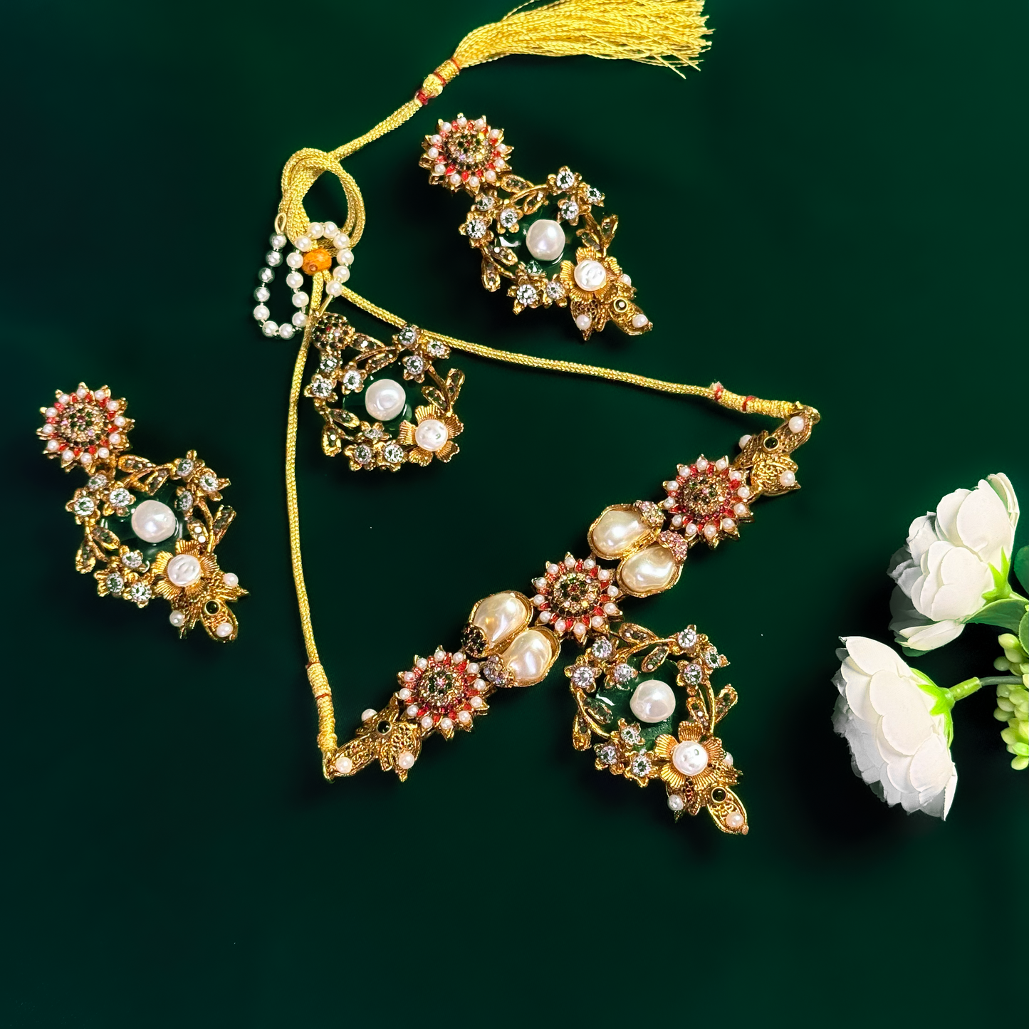 Rose Pearl Vintage Bridal Necklace Set