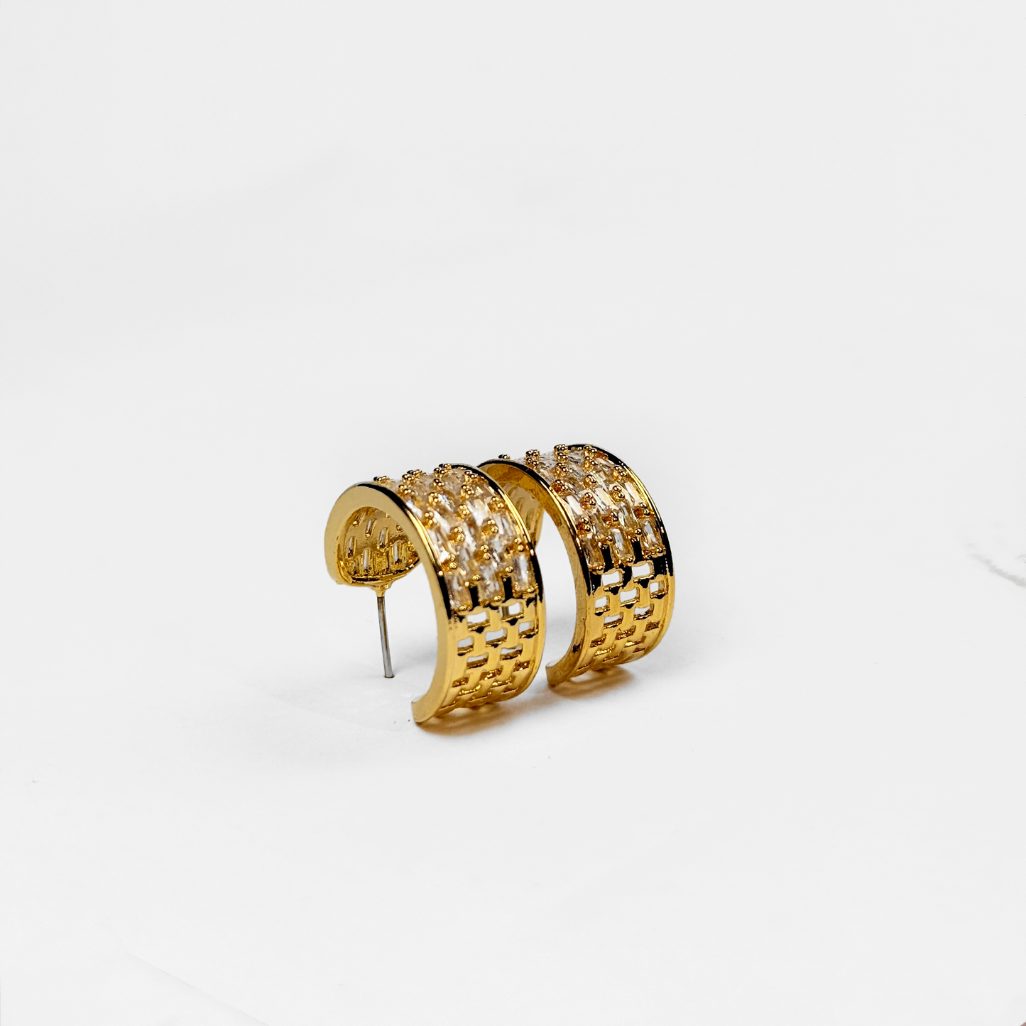Gold Mesh Zircon Hoops