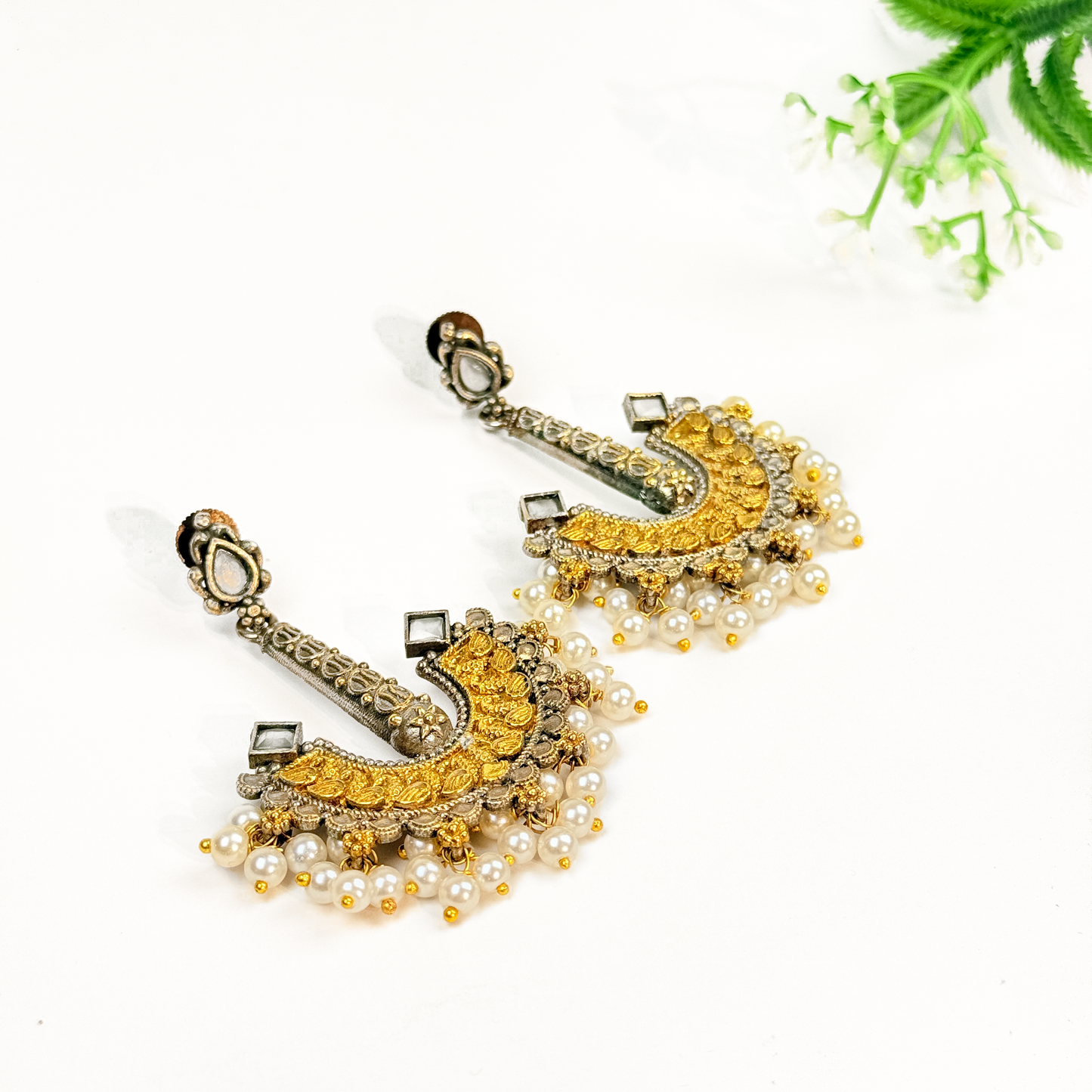 Regal Pearl Crescent Earrings