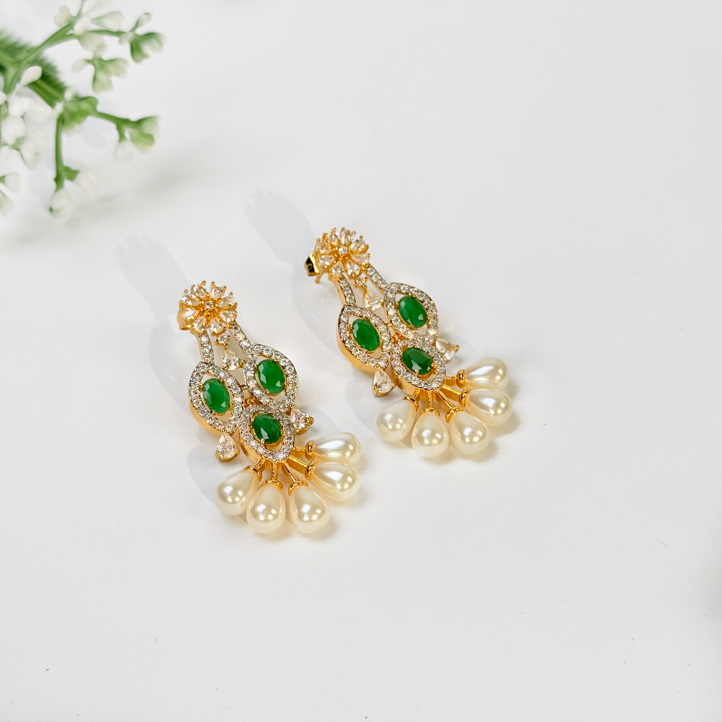 Emerald Pearl Cascade Earrings
