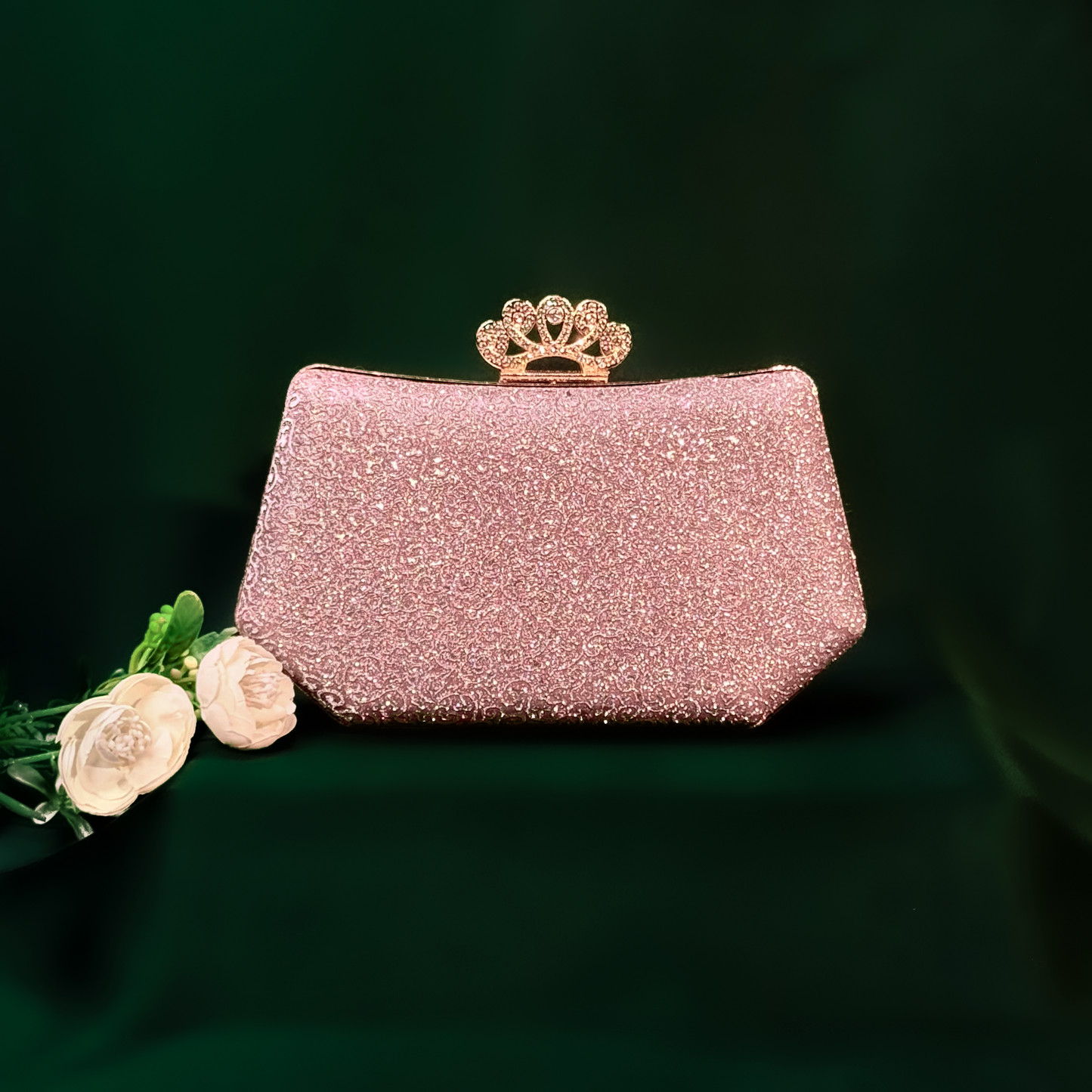 Blush Pink Crown Luxe Glitter Clutch