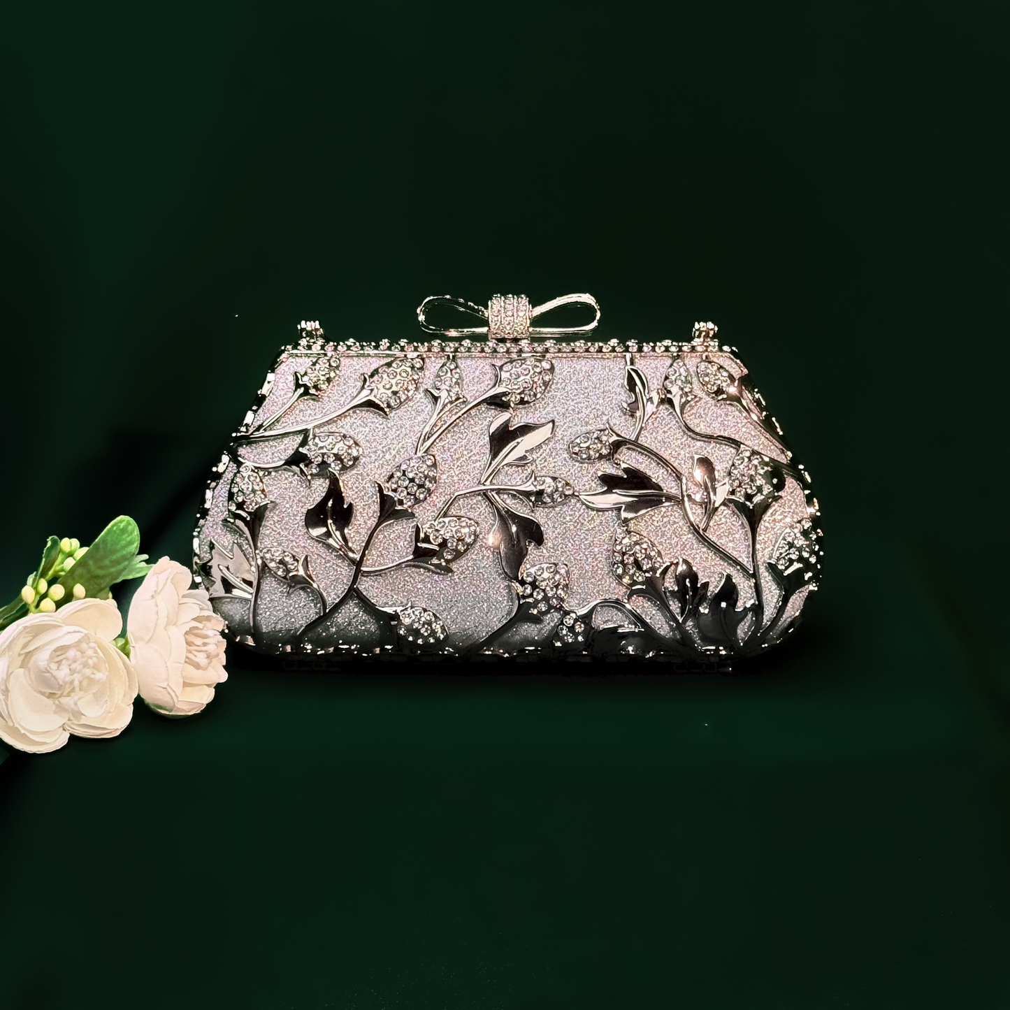 Silver Bloom Luxe Embellished Clutch