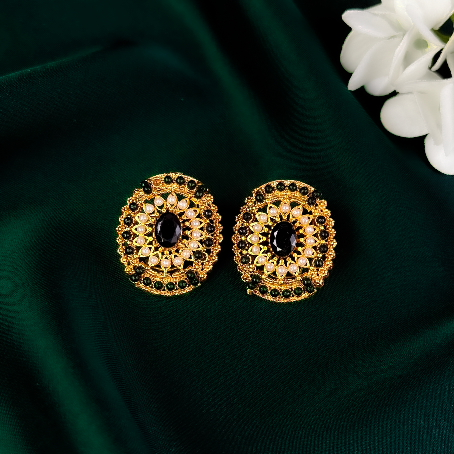 Royal Black Kundan Studs