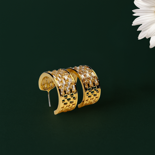 Gold Mesh Zircon Hoops