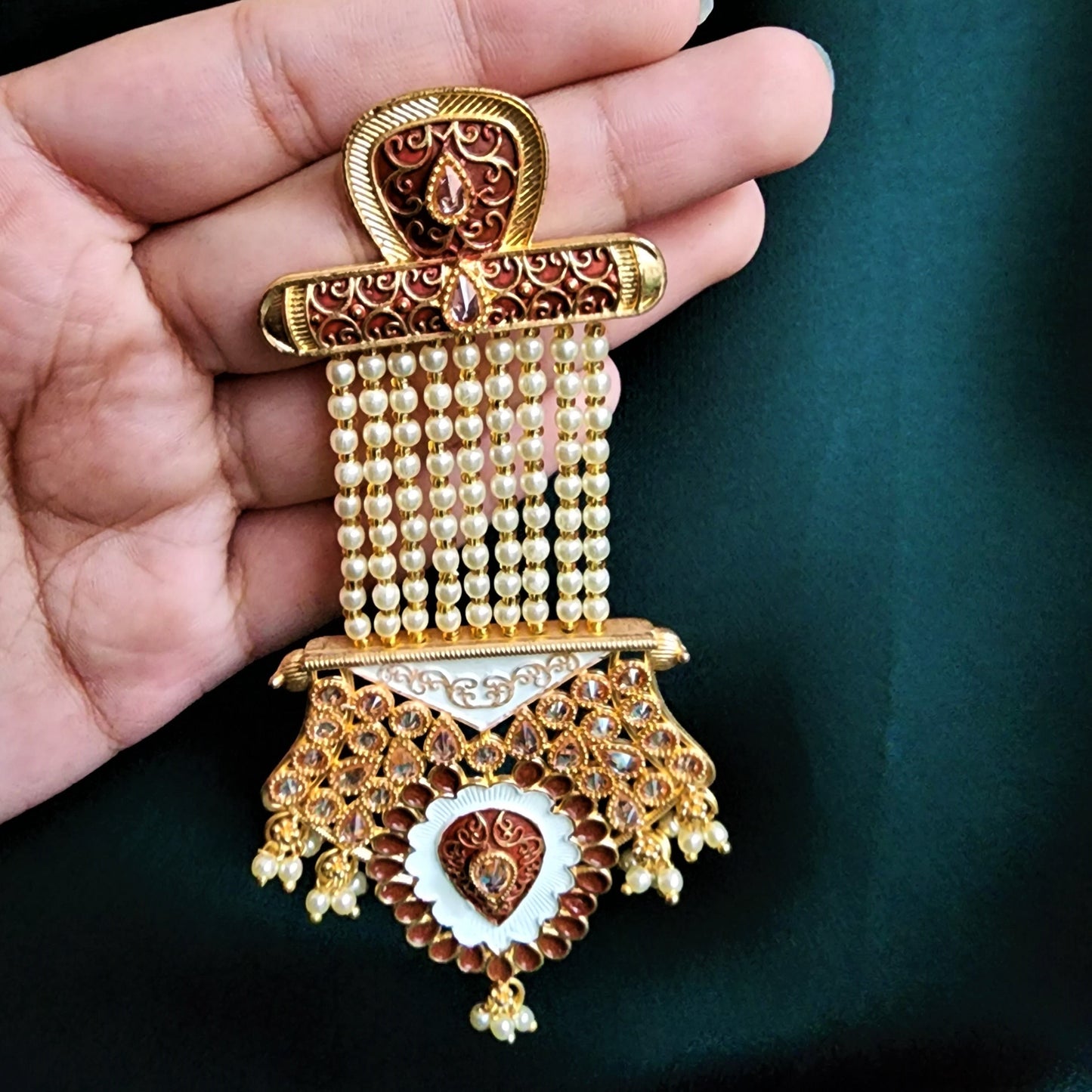 Mahogany Pearl Studded Kundan Earrings