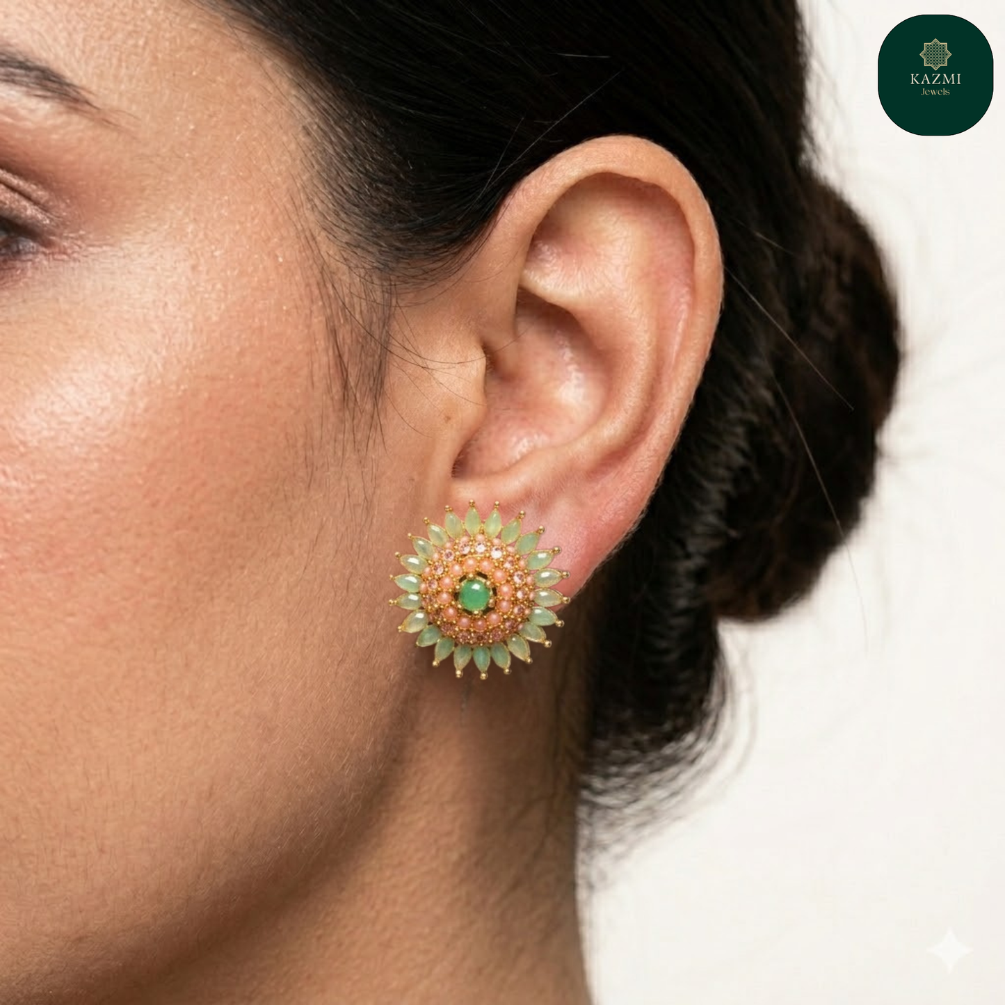 Mint Bloom Halo Earring Studs