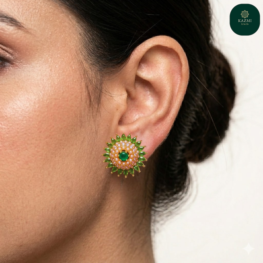Emerald Blossom Halo Earring Studs