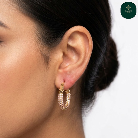 Golden Sparkle Oval Hoops Earring