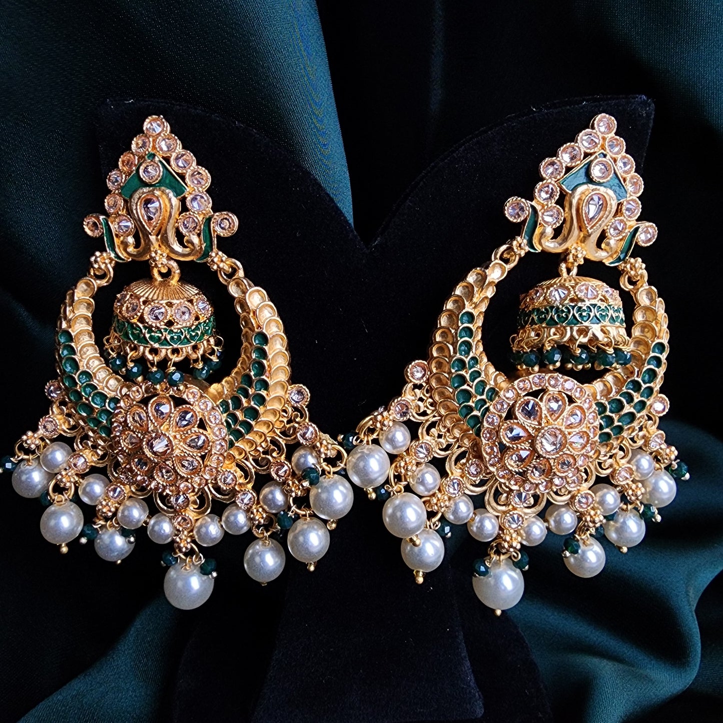 Emerald Gold Chandbali Jhumke