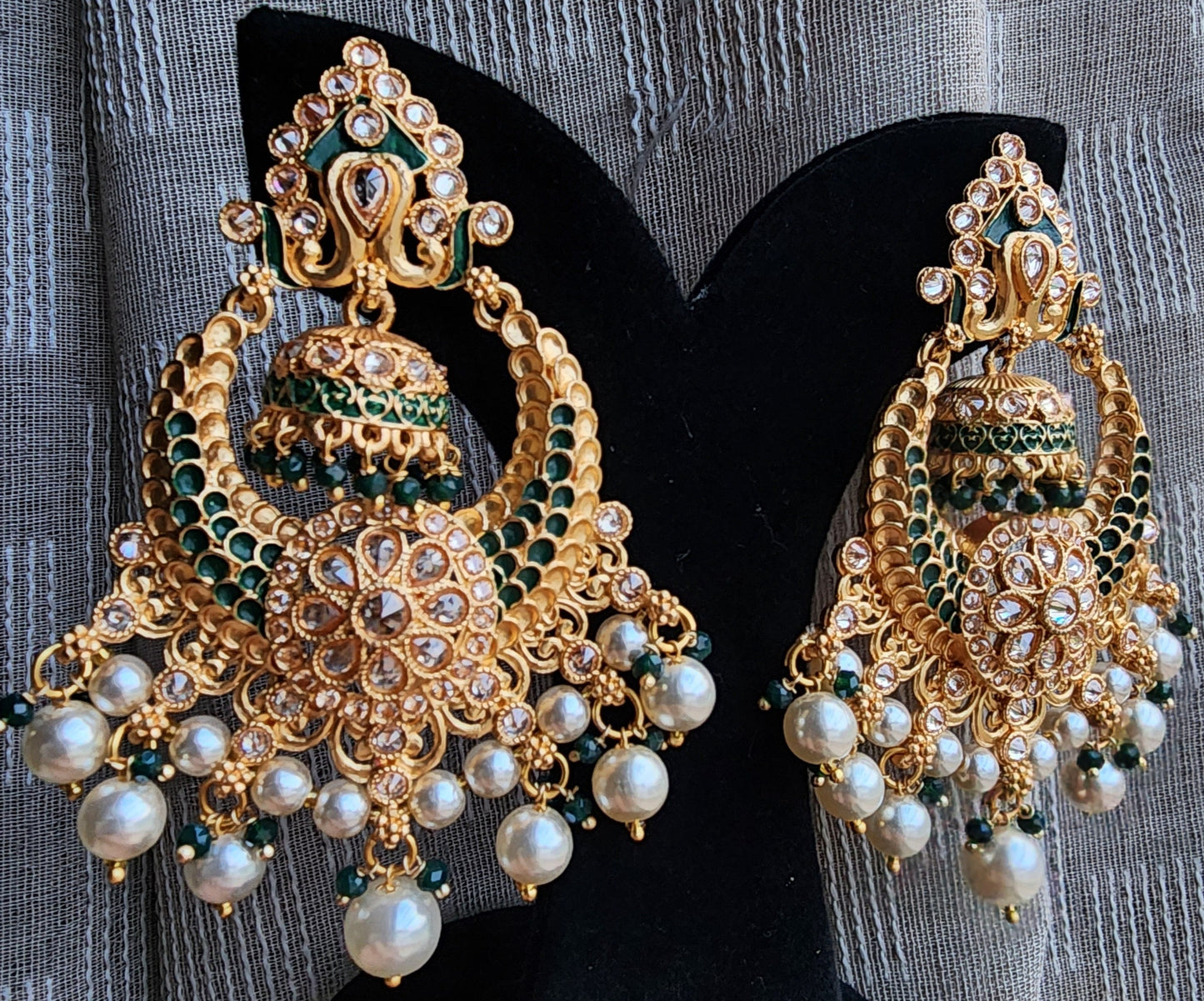 Emerald Gold Chandbali Jhumke
