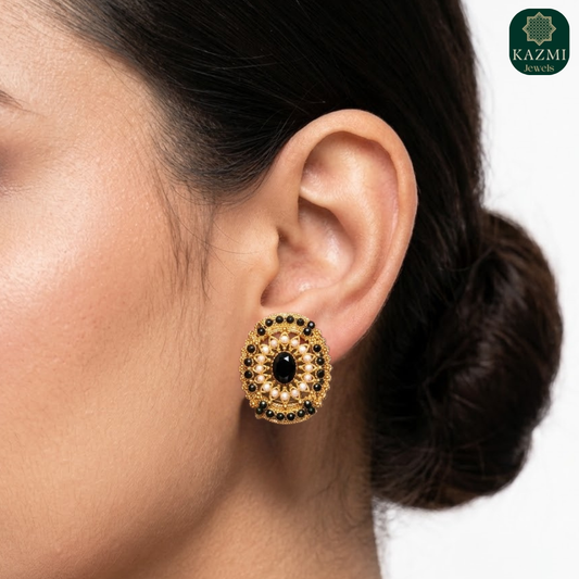 Royal Black Kundan Studs