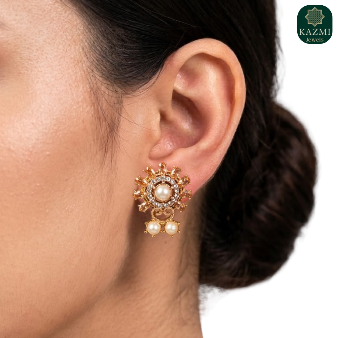 Champagne Pearl Zircon Studs