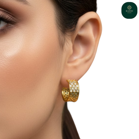 Gold Mesh Zircon Hoops