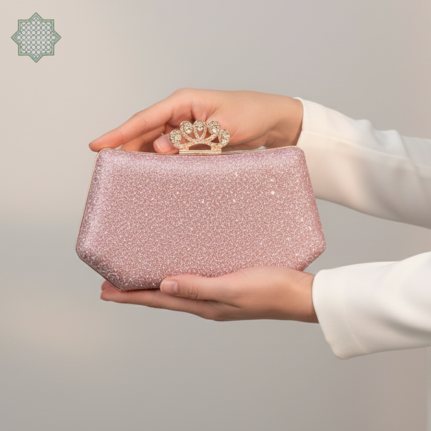 Blush Pink Crown Luxe Glitter Clutch