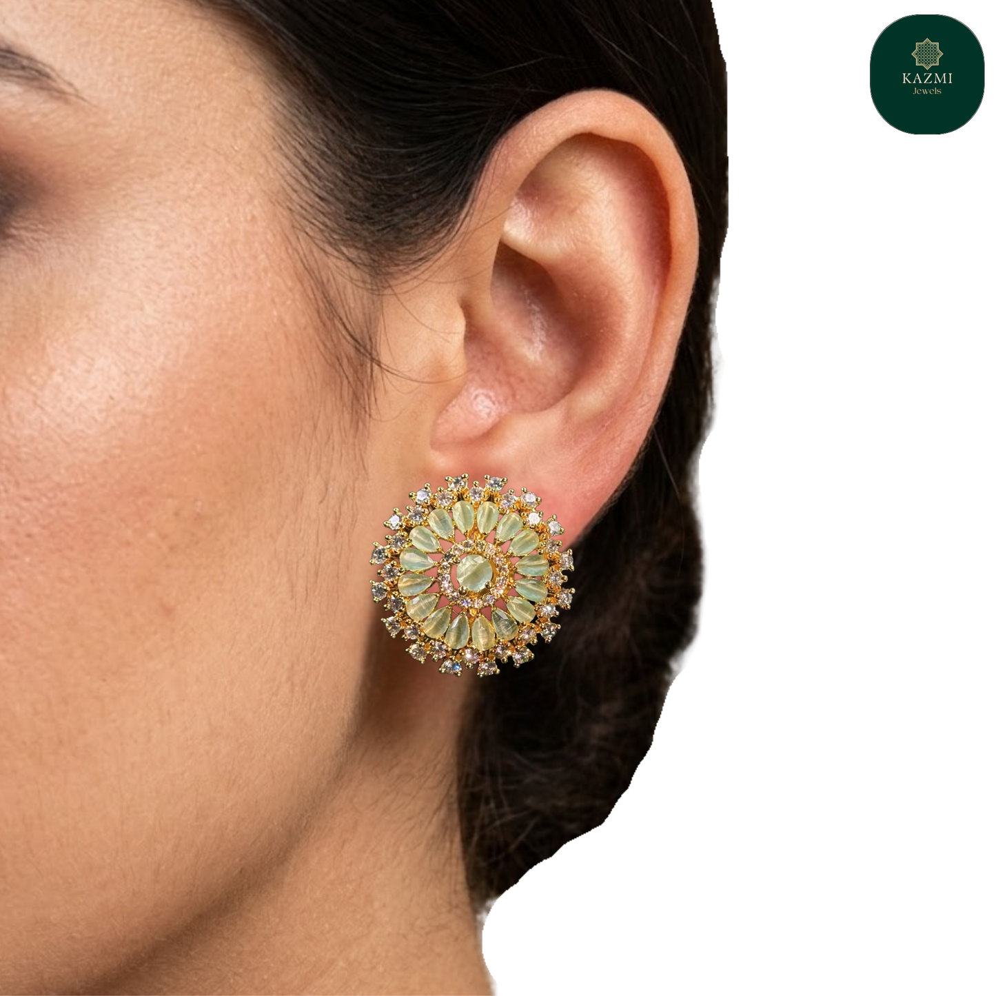 Zeenat Mint Aura Halo Stud Earrings