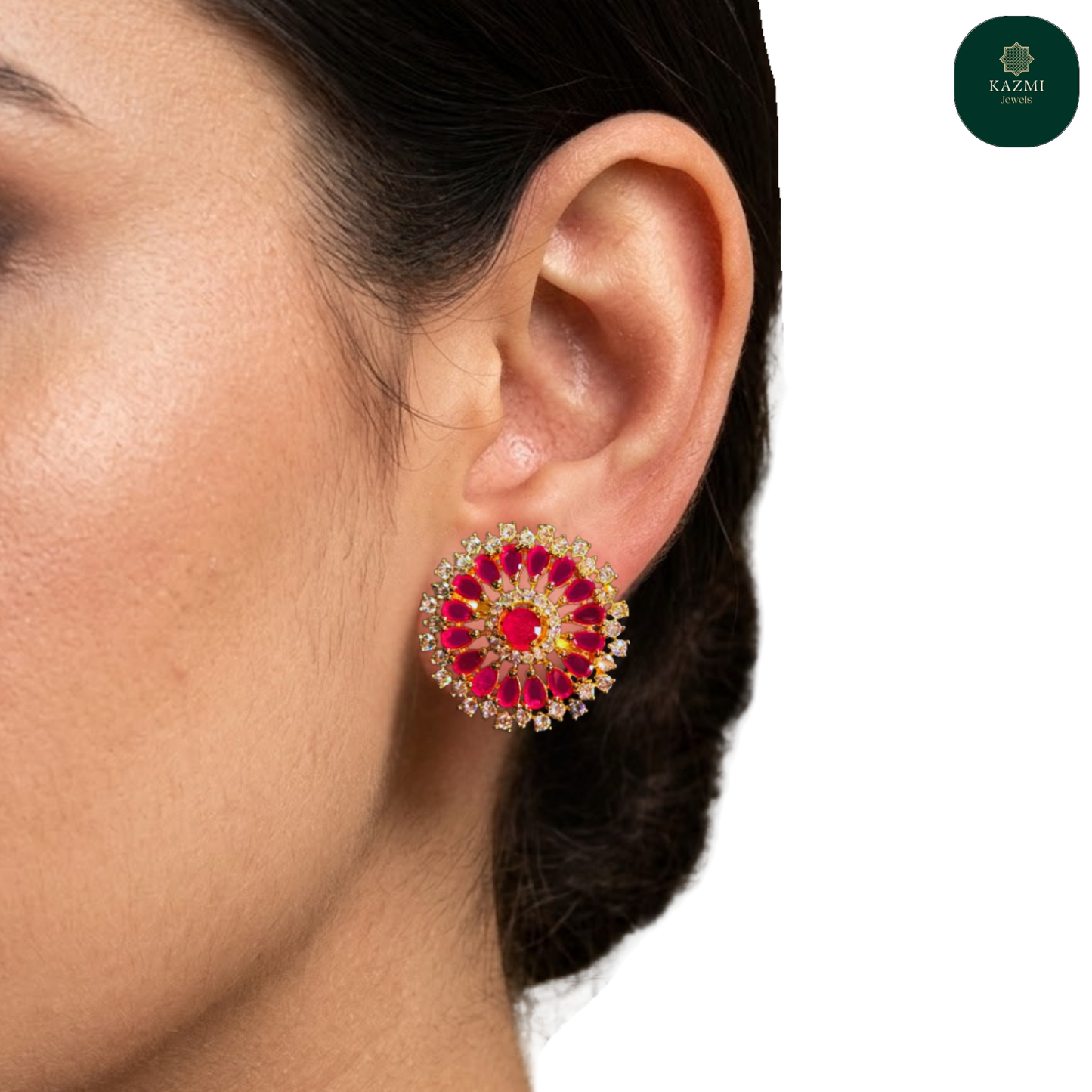 Noor-e-Gul Ruby Halo Stud Earrings