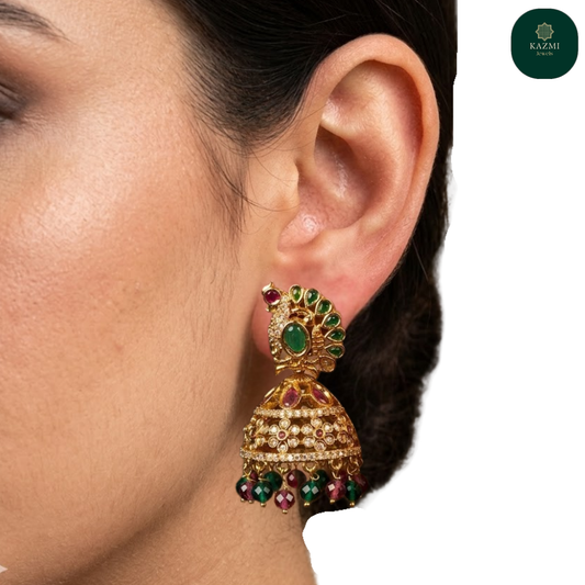 Emerald Ruby Peacock Jhumkas