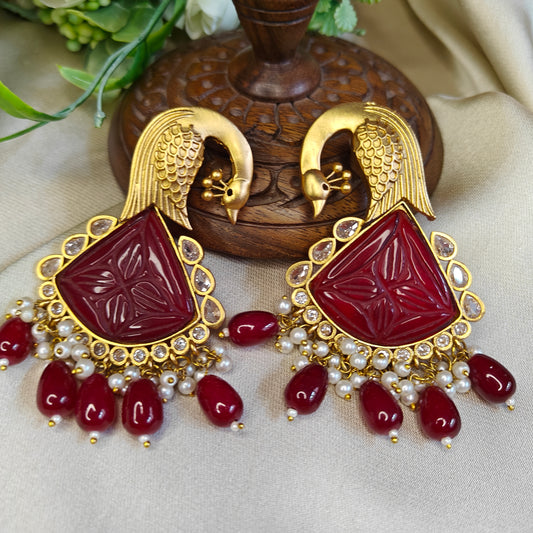 Crimson Peacock Kundan Earrings