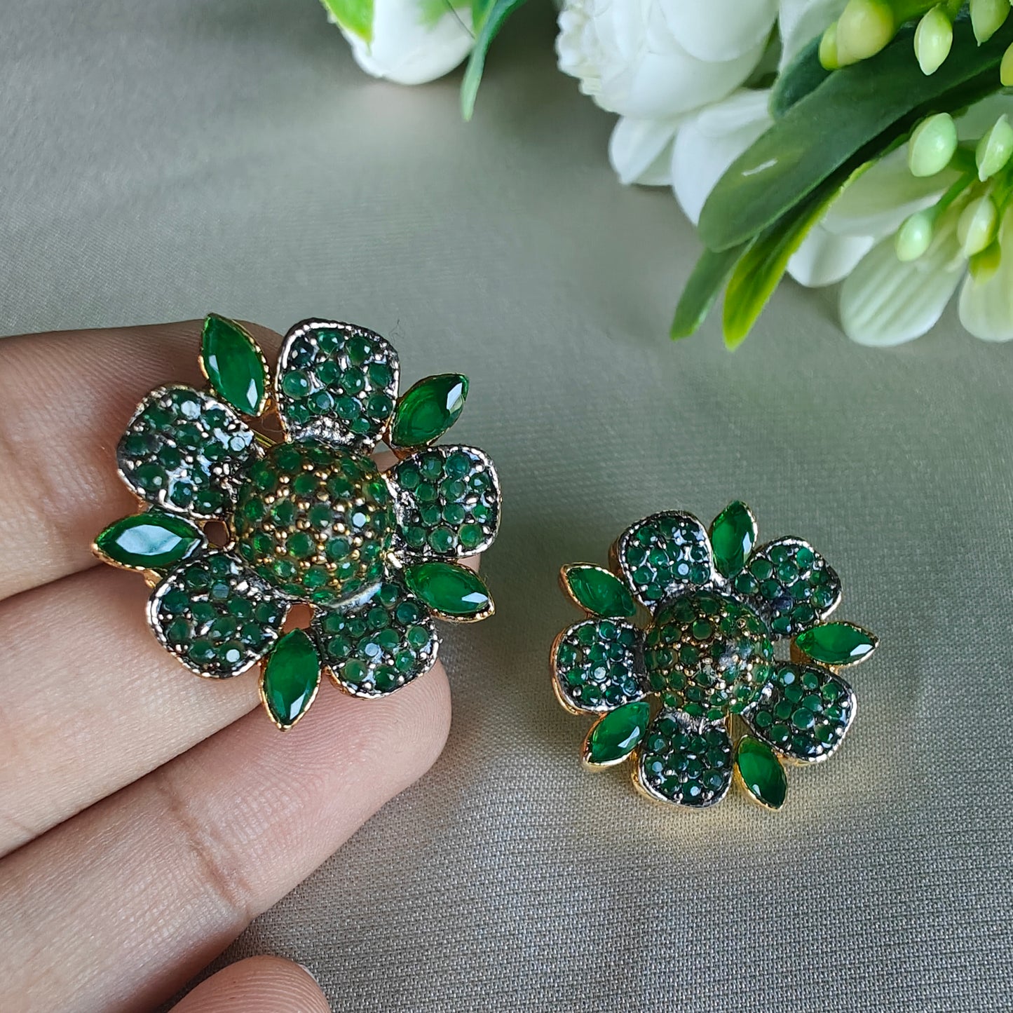 Emerald Rose Studs