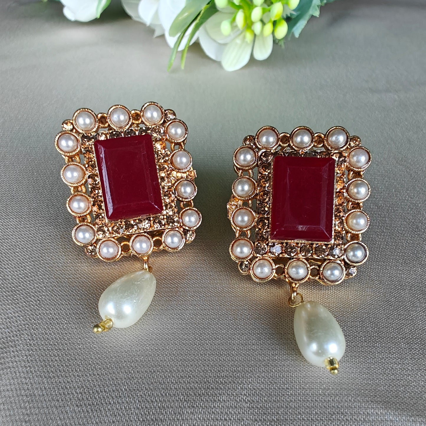 Wine Pearl Casket Earrings