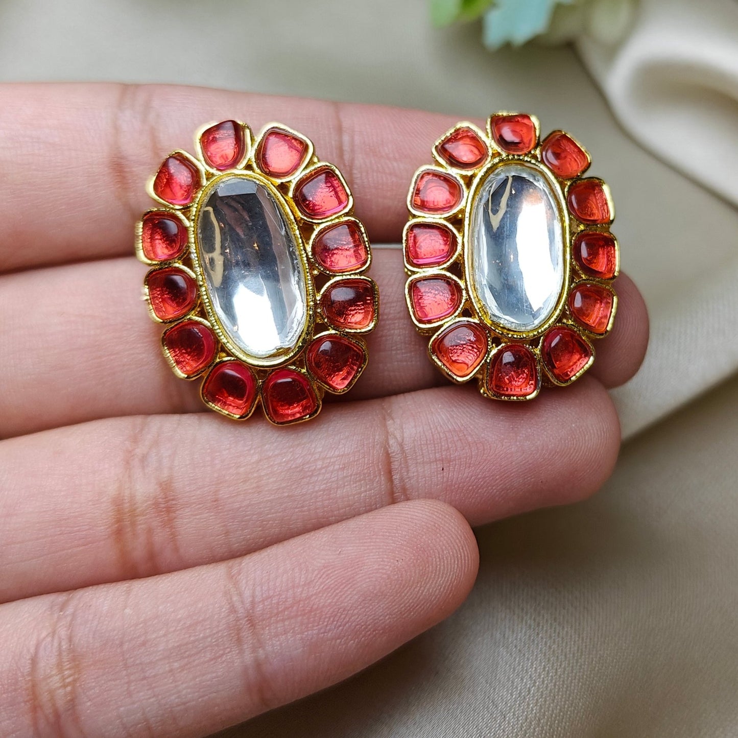 Scarlet Kundan Studs