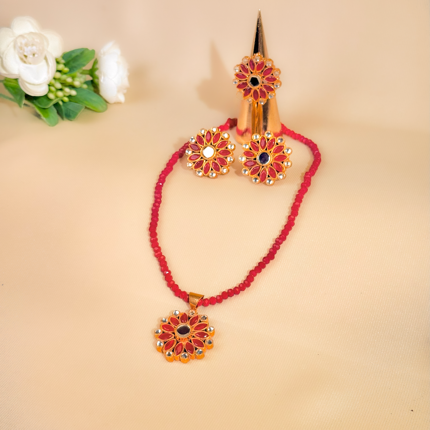 Ruby Radiance Set – Necklace, Earrings & Ring
