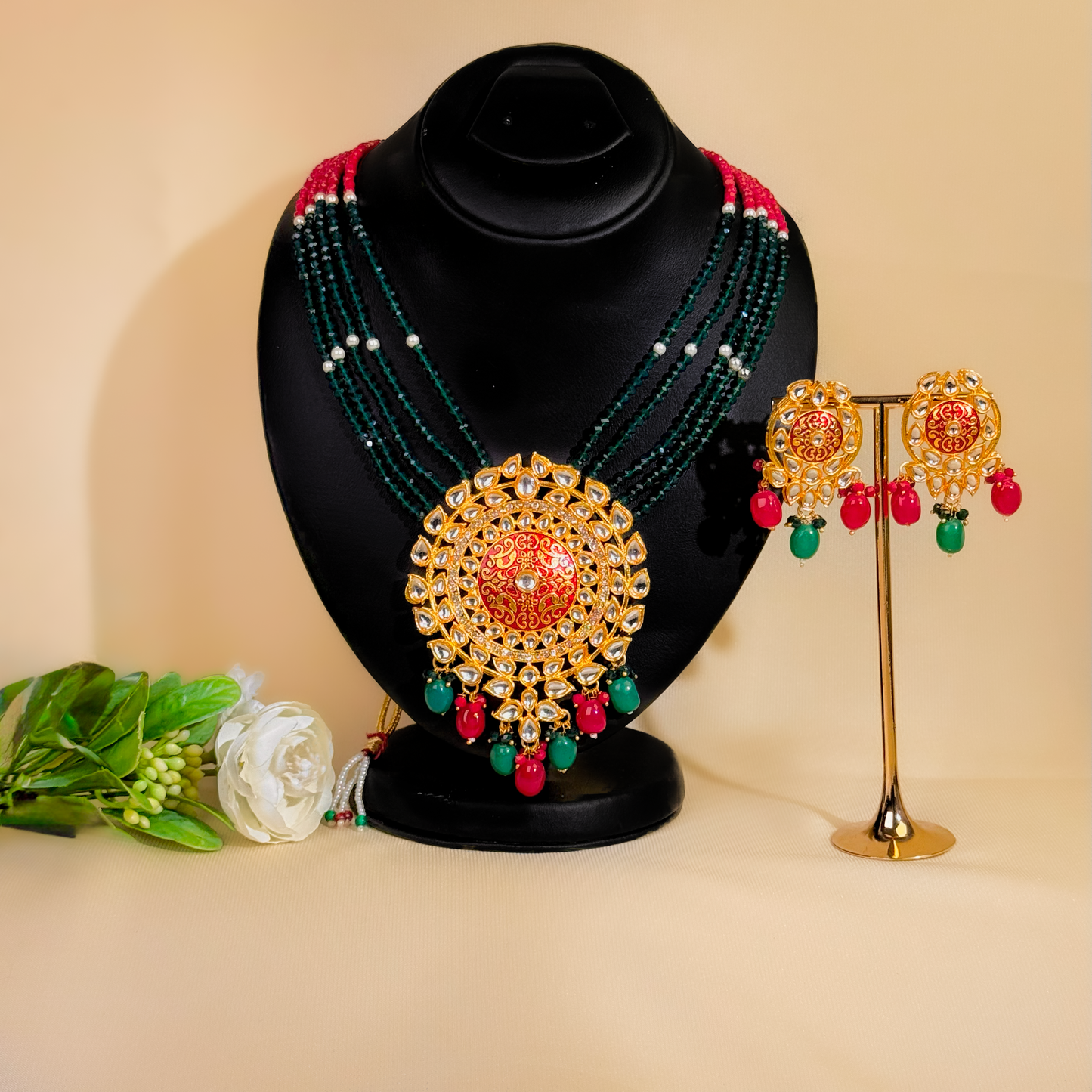 Emerald Ruby Indian Maala Set