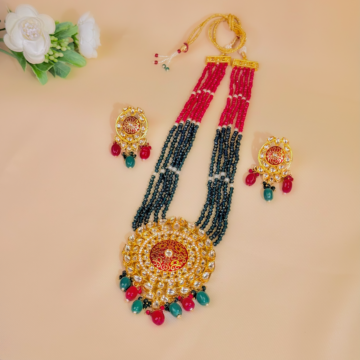 Emerald Ruby Indian Maala Set