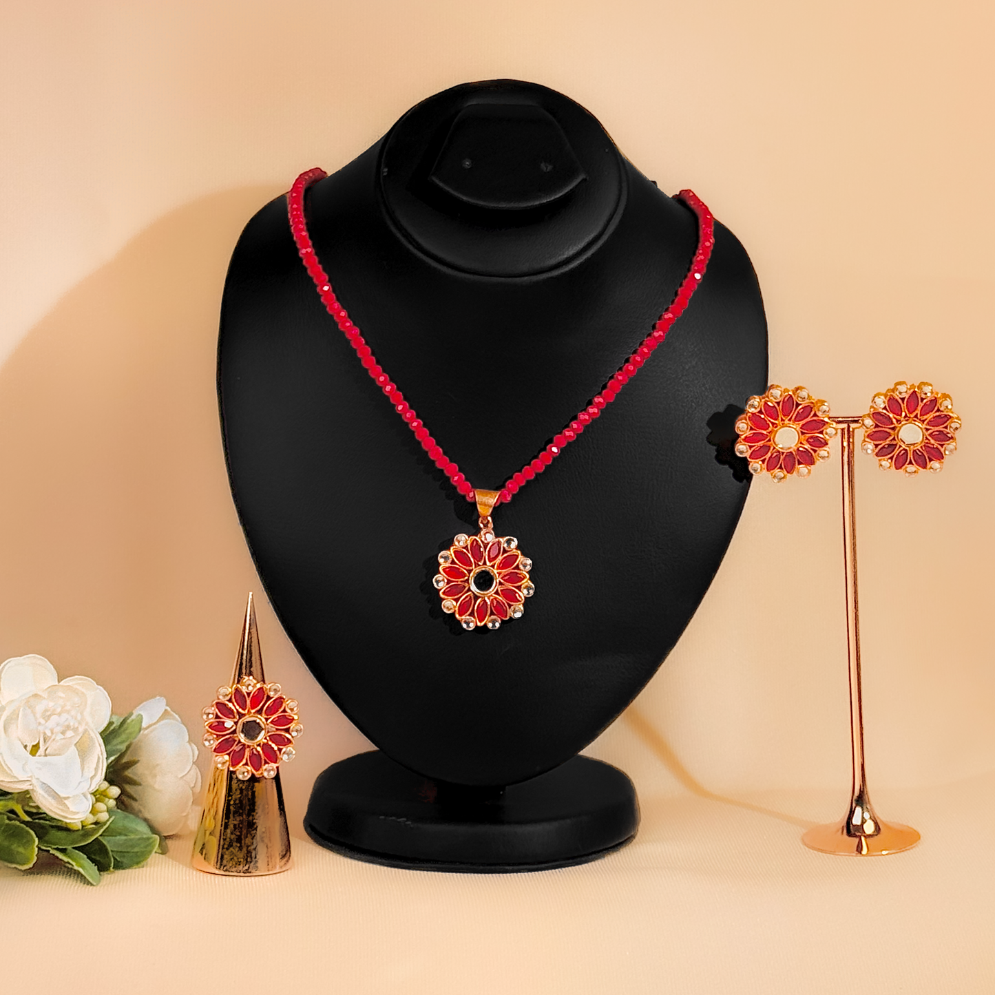 Ruby Radiance Set – Necklace, Earrings & Ring