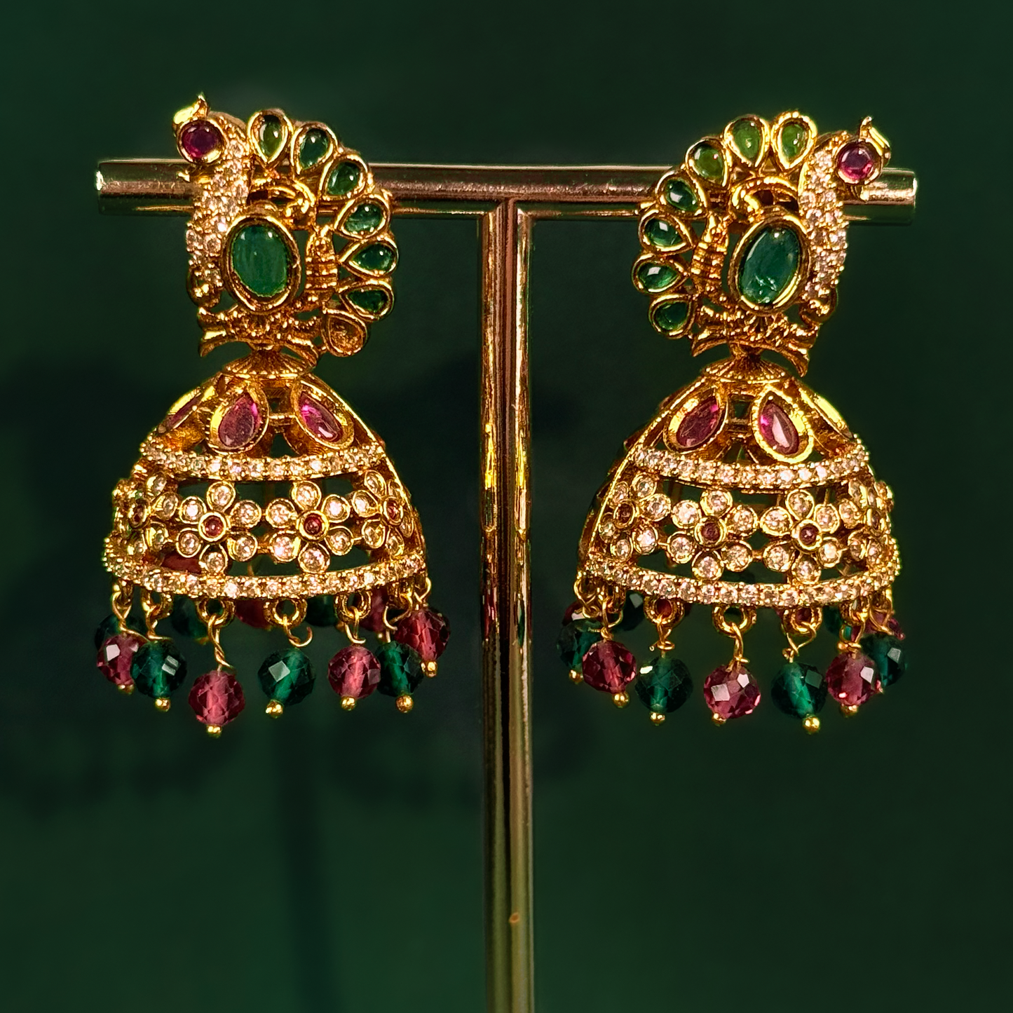 Emerald Ruby Peacock Jhumkas