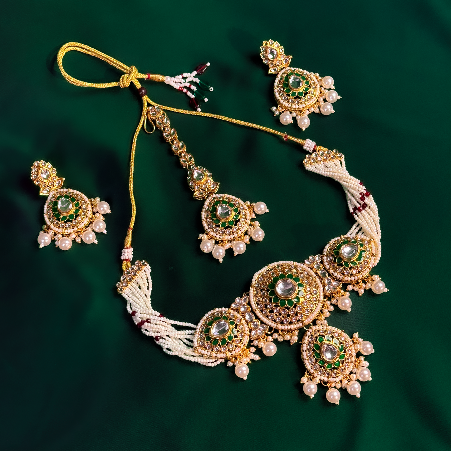 Emerald Pearl Maharani Bridal Necklace Set