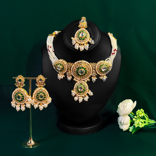 Emerald Pearl Maharani Bridal Necklace Set